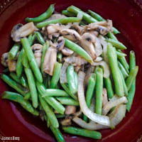 Green beans, mushrooms, and onion saute